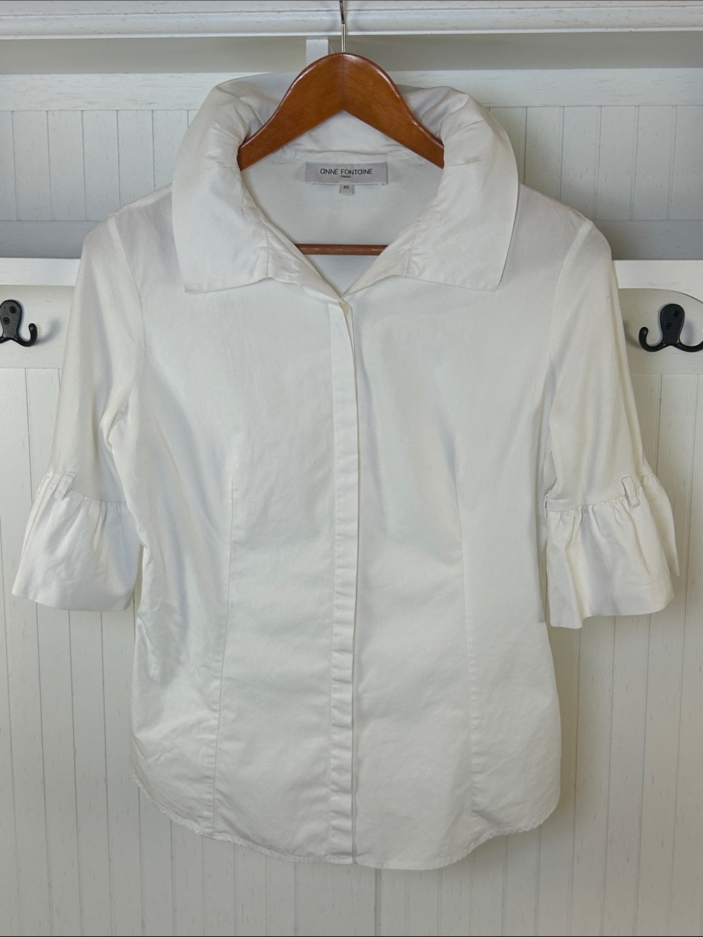 Vintage Anne Fontaine Paris Pima Cotton Ruffle Blouse 40